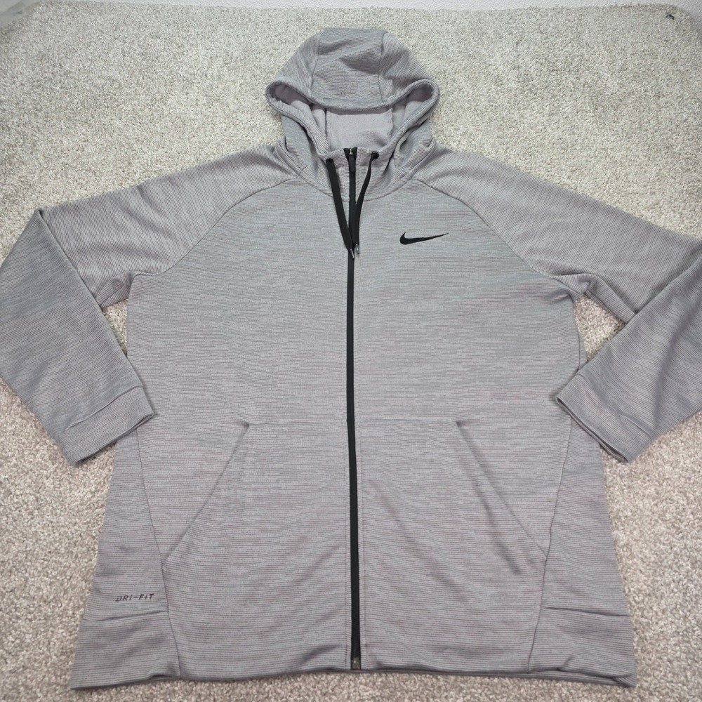 Nike Mens Dri-FIT Full Zip Hoodie Grey Space Dye Training Sweatshirt XL